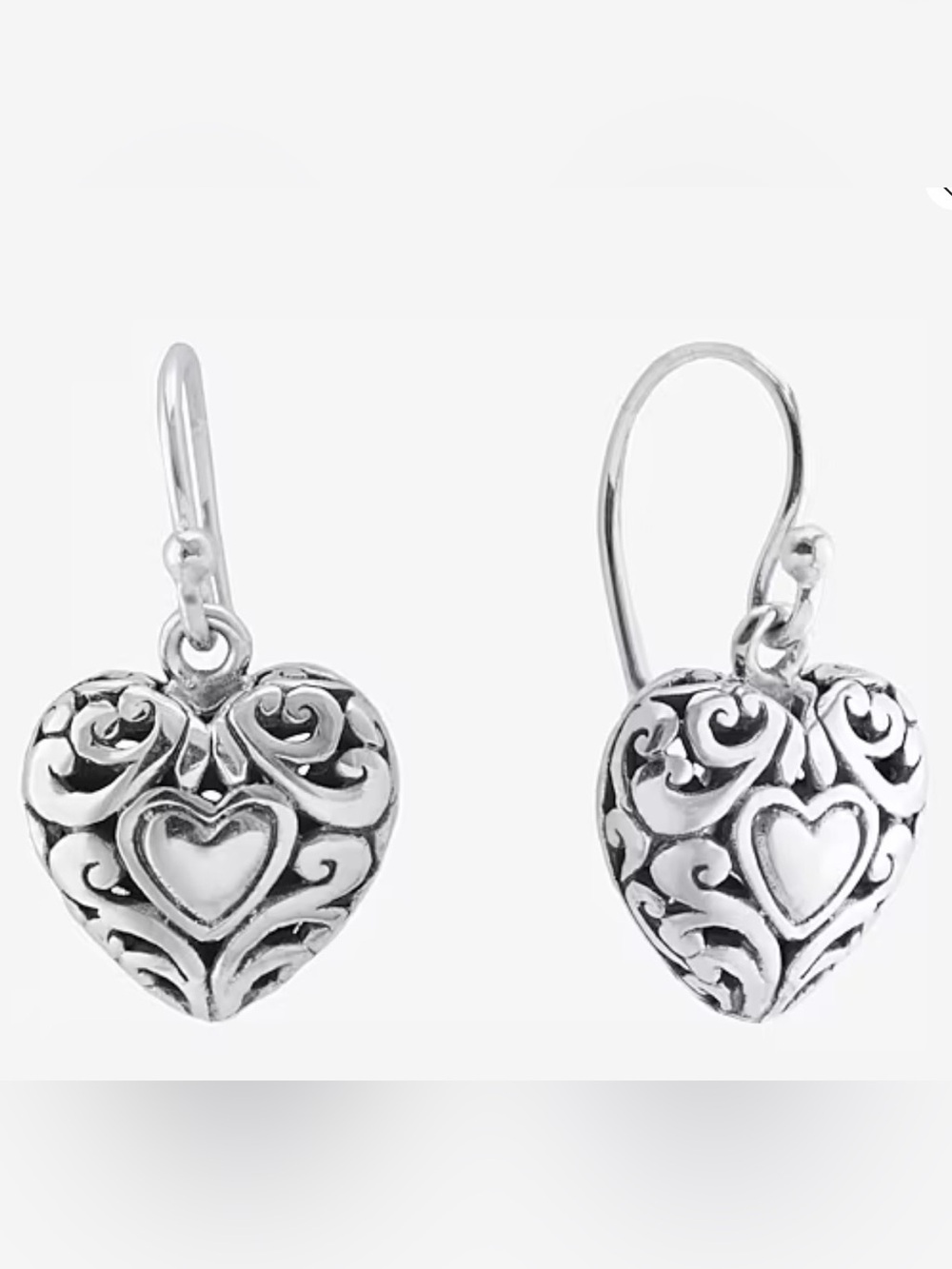 Bali Sterling Silver Heart Drop Earrings a-Stamped- ALT 925 10